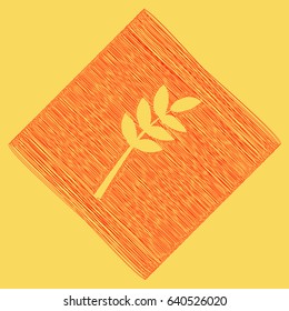 Tree branch sign. Vector. Red scribble icon obtained as a result of subtraction rhomb and path. Royal yellow background.
