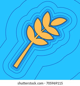 Tree branch sign. Vector. Sand color icon with black contour and equidistant blue contours like field at sky blue background. Like waves on map - island in ocean or sea.