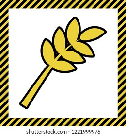 Tree branch sign. Vector. Warm yellow icon with black contour in frame named as under construction at white background. Isolated.