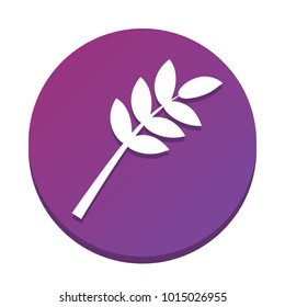 Tree branch sign. Vector. White icon with flat shadow on purpureus circle at white background. Isolated.