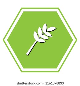 Tree branch sign. Vector. White icon with black shadow at yellow green honeycomb on white background.