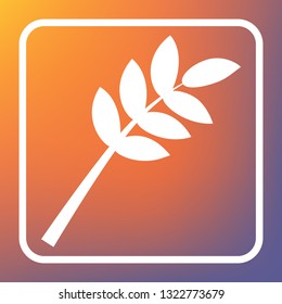 Tree branch sign. Vector. White icon on transparent button at orange-violet gradient background.
