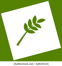 Tree branch sign. Vector. White icon obtained as a result of subtraction rotated square and path. Avocado background.
