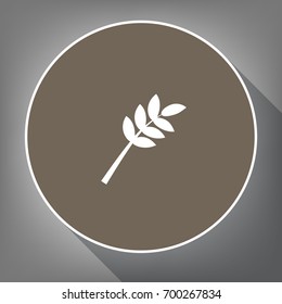 Tree branch sign. Vector. White icon on brown circle with white contour and long shadow at gray background. Like top view on postament.