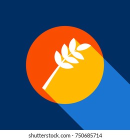 Tree branch sign. Vector. White icon on tangelo circle with infinite shadow of light at cool   background. Selective yellow and bright navy blue are produced.