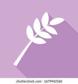 Tree branch sign. White Icon with long shadow at purple background. Illustration.