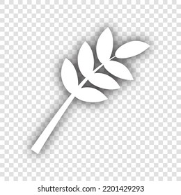 Tree branch sign. White Icon with dropped natural gray Shadow at transparent Background. Illustration.