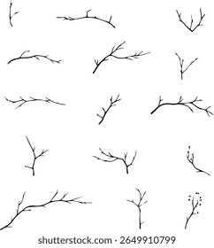 Tree Branch Silhouettes Set 12 Natural Twig Vector Icons