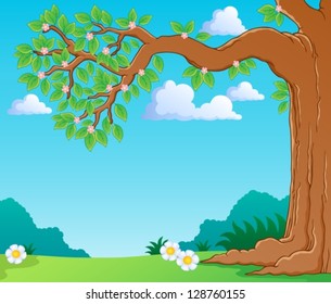 Tree branch in spring theme image 1 - vector illustration.