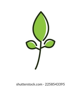 Tree branch with three leaves on white background. Line outline. Eps 10.