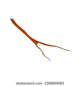 Tree branch, twig, stick illustration. Hand drawn style flat design, isolated vector. Botanical, plant element wood