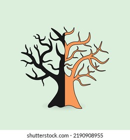 Tree branch without leaves vector illustration, in autumn and dry