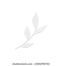 Tree branch wooden stem with leaves white elegant decor element 3d icon realistic vector illustration. Natural botanical foliage romantic plant seasonal blossom herb bloom for beauty decorative design