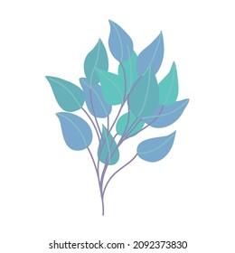 Tree branches with blue leaves. decorative design element.  nature illustration.