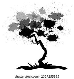 Tree with branches and crown.
Japanese traditional ink painting
 Oriental style sumi e, u shun, go hua,
SSTK abstract,
vector illustration.
