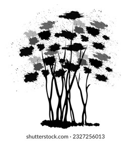 Tree with branches and crown.
Japanese traditional ink painting
 Oriental style sumi e, u shun, go hua,
SSTK abstract,
vector illustration.