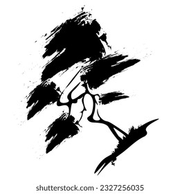 Tree with branches and crown.
Japanese traditional ink painting
 Oriental style sumi e, u shun, go hua,
SSTK abstract,
vector illustration.