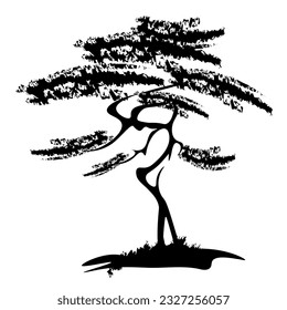 Tree with branches and crown.
Japanese traditional ink painting
 Oriental style sumi e, u shun, go hua,
SSTK abstract,
vector illustration.