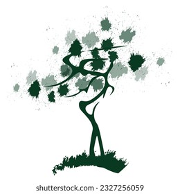 Tree with branches and crown.
Japanese traditional ink painting
 Oriental style sumi e, u shun, go hua,
SSTK abstract,
vector illustration.