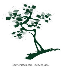 Tree with branches and crown.
Japanese traditional ink painting
 Oriental style sumi e, u shun, go hua,
SSTK abstract,
vector illustration.