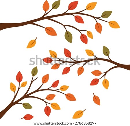Tree branches with falling colorful leaves autumn vector graphic illustration