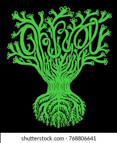 tree with its branches forming letters