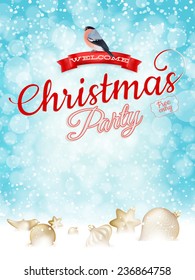 Tree branches with golden baubles, vertical banner. EPS 10 vector file included