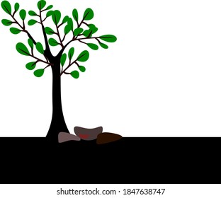 Tree branches green leaves, white background Vector illustration