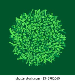 Tree branches and leaves, round vector background