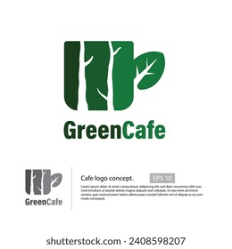 Tree branches and leaves that form a mug as a logo design concept. Cafe logo concept design with minimalist style.
