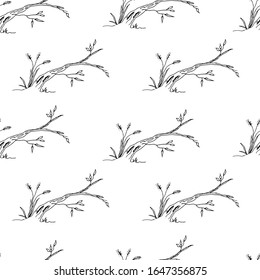 Tree branches. Line drawing, sketch. Seamless pattern. Vector illustration.