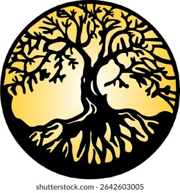 Tree branches logo, modern style, farm, nature, logo design template. Abstract  logo icon. Universal creative tree logotype. Tree and roots vector in round shape.