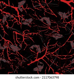 Tree branches on a black background with fish and fishing rods.