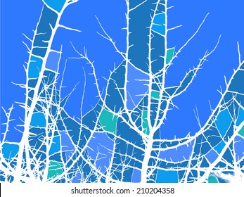 tree branches on a blue background mosaic. Vector