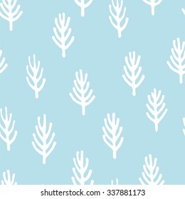 Tree branches on a blue background. Hand drawn patter