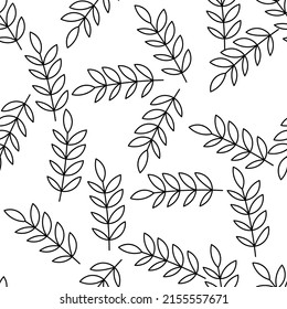 Tree branches seamless background. Black and white vector pattern.