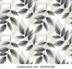 Tree branches seamless pattern. black leaves silhouette wallpaper.Illustration of Leaves. Vector Background