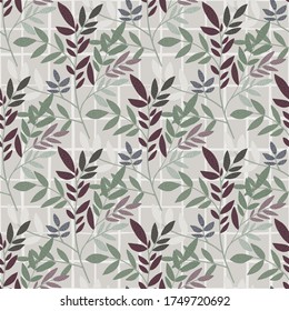 Tree branches seamless pattern . Vintage leaves silhouette wallpaper. Decorative twigs. Nature background. Fashion vector illustration. Design for fabric, textile print, wrapping paper, cover. 