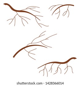 Tree branches set big collection. Vector wood isolated objects illustration monochrome silhouettes black and white color