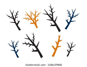 Tree branches set in hand drawn style. Silhouette plant, wood outline, twig decoration.