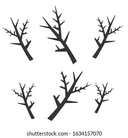 Tree branches set in hand drawn style. Silhouette plant, wood outline, twig decoration.