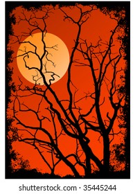 tree branches silhouette in grunge frame vector illustration
