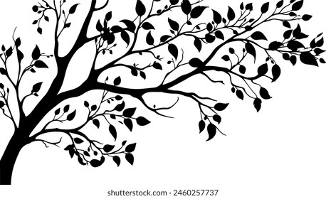 Tree branches silhouette isolated on white background. Vector illustration forest design and element landscape season. Autumn clip art and decoration abstract outdoor