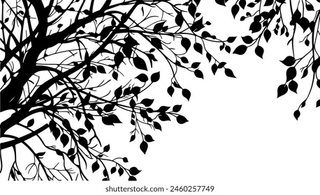 Tree branches silhouette isolated on white background. Vector illustration forest design and element landscape season. Autumn clip art and decoration abstract outdoor