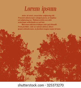 Tree and branches silhouette on orange with space for your text, vector illustration
