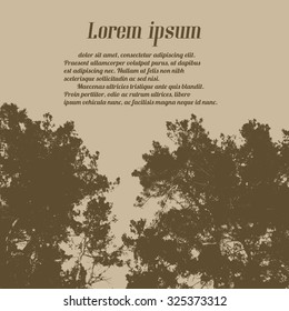 Tree and branches silhouette on retro style with space for your text, vector illustration