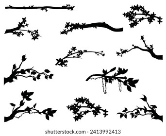 Tree branches silhouette vector art white background