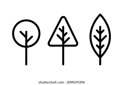 Tree and branches simple special collection icon set. Load linear round, elliptical and triangular tree types vector. Design element linear icon symbol. Editable linear icon set.