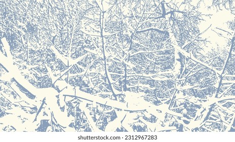 Tree branches with snow in winter texture, vector abstract natural grunge background.