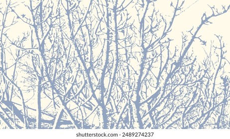 Tree branches with snow in winter texture, vector abstract natural grunge background.